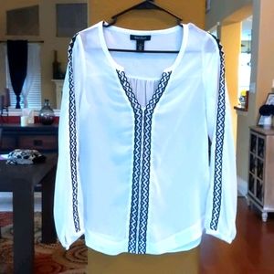 Sheer Black Trimmed White Blouse